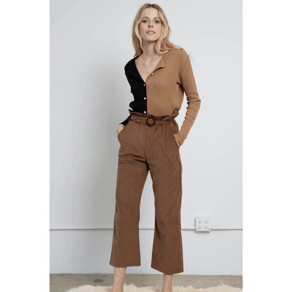 $199 Donni Camel Flora Pants XS Size Womens Fine Corduroy Brown Ankle Belted NEW